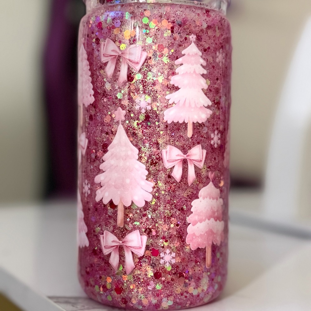 Pink Tree snow globe cup